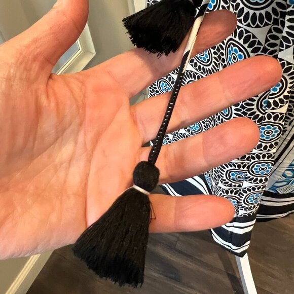 LOFT Blue & Black Ocean Mosaic Tassel Tie Midi Dress, Size Small - Picture 10 of 16